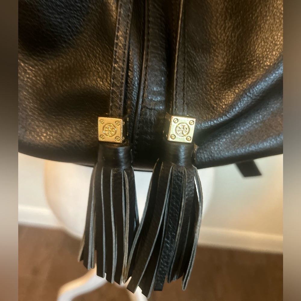 Tory Burch Black Leather Logo Drawstring Backpack - Picture 6 of 16